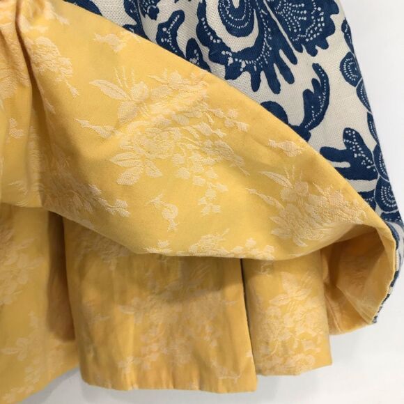 Molly B Blue Cream Yellow Reversible 2 Skirts in 1 Tie Waist Mini Wrap Skirt - Picture 15 of 16